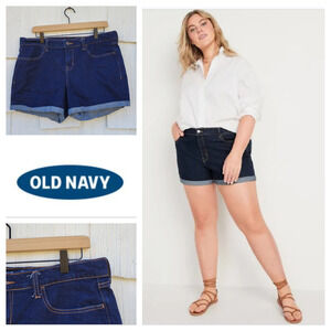 Old Navy Womens Dark Wash Denim Cuffed‎ Shorts Size 12 Regular Stretch